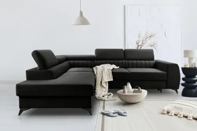 Produktbild von BREGO Schwarz L-Form Ecksofa 270x202 cm Linke Seite – Schlafsofa mit Bettkasten, Verstellbaren Kopfstützen, Zetta Stoff, Modernes Design, Freistehend, Komfortable Polsterecke
