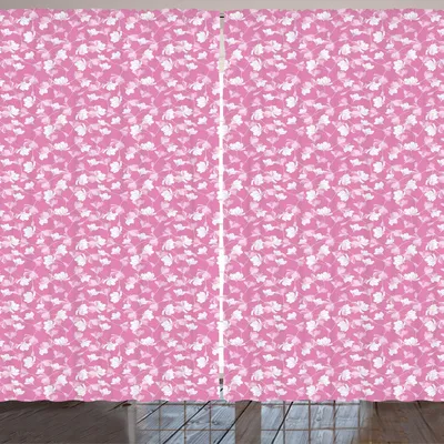 Image de Rideau ARANDE rose et blanc, fleurs de pommier en fleurs, motif botanique dessiné à la main, design de style fleuriste, 280 x 175 cm, rose et blanc
