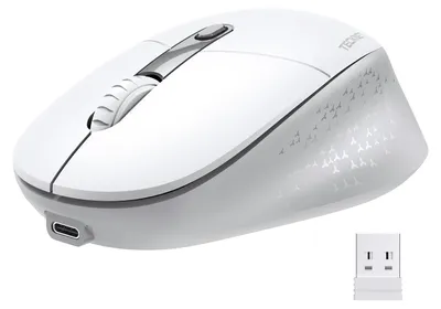 Immagine prodotto di Mouse Bluetooth silenziosa, ricaricabile, wireless, con possibilità di connettersi a due dispositivi, colore bianco