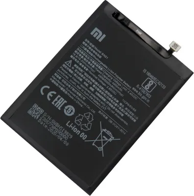 A black Xiaomi battery with text and logos printed on it.