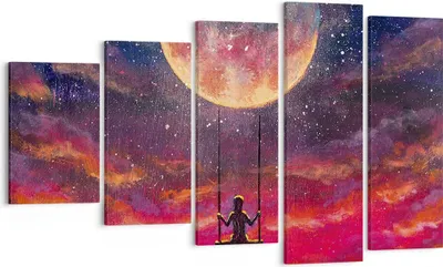 Produktbild von Bild auf Leinwand - Leinwandbild - 5 Teile - Mond Schaukel Frau - 100x60cm - Wand Bild - Wanddeko - Wandbilder - Leinwanddruck - Bilder - Wanddekoration - Leinwand bilder - Wandbild - EG100x60-5095