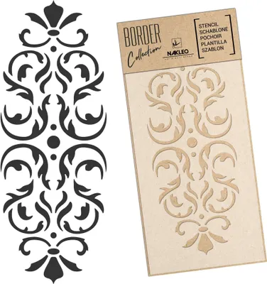 Produktbild von Bordüre Schablone zum Malen 21x45 cm, Klassiker Barockes Ornament Muster, Kunstoff Wiederverwendbare Wandchablone, Handwerk DIY Dekoration