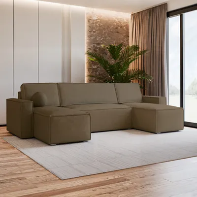 Produktbild von Masseno Ecksofa PESANO M mit Schlaffunktion U-Form, Sofa mit Bettkasten, Wohnzimmersofa, Couch, Soffa, Bettsofa, Couchgarnitur- Beige, MONOLITH 09