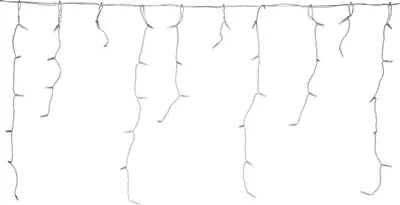 Icicle lights hanging from a wire.
