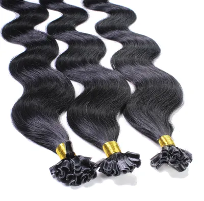 Produktbild von hair2heart Extensions Echthaar Bondings Gewellt - 25 Strähnen 0.5g 40cm 2/0 schwarz