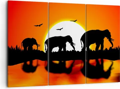 Produktbild von Bild auf Leinwand - Leinwandbild - Tiere Afrikaner Elefanten Natur - 105x70cm - Wand Bild - Wanddeko - Leinwanddruck - Bilder - Kunstdruck - Leinwand bilder - Wandkunst - CE105x70-0533