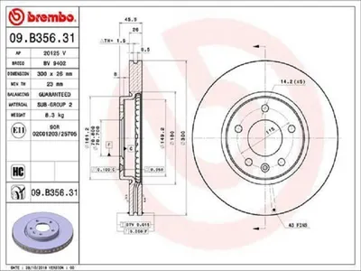 Produktbild von 2x BREMBO Bremsscheibe 09.B356.31 für OPEL INSIGNIA Caravan INSIGNIA CC 46mm