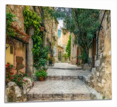 Produktbild von Wallario Herdabdeckplatte aus Glas, Größe 60 x 52 cm 2-teilig, Motiv Alte steinerne Gasse in Südfrankreich