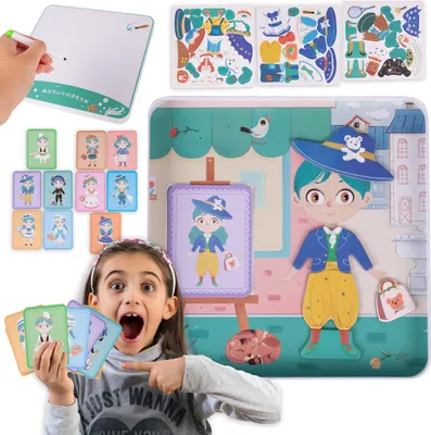 Image de Puzzle en bois Malplay « Déguisement d'une fille » Modèle 62 pièces + marqueur effaçable À partir de 3 ans