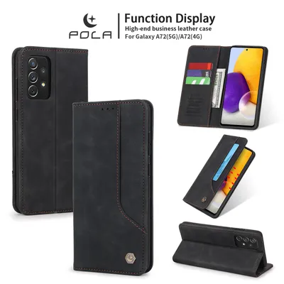 Obrázek produktu pro RetroPolyuretankožené pouzdro pro Samsung Galaxy A72 5G / A72 4G peněženkový design pouzdro s držákem na karty a stojánkem černé