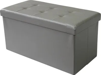 Immagine prodotto di Milani Home - pouf contenitore rettangolare, ecopelle, seduta contenitore poggiapiedi, grigio, 76 x 38 x 38 cm