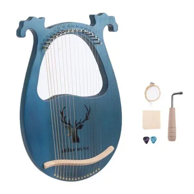 Image de Instrument de musique lyre harpe, 16 cordes, facile à jouer et au son relaxant, cordes résistantes, idéal pour les débutants et comme cadeau, bleu