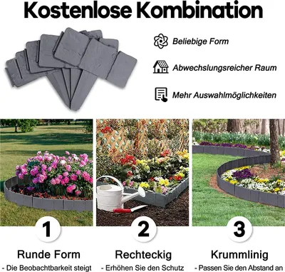 Image de YARDIN Bordure de pelouse Pierre Bordure de parterre Bordure de pelouse PP plastique pour jardin,prairie LxH 25x23cm 40 pcs/10M Anthracite