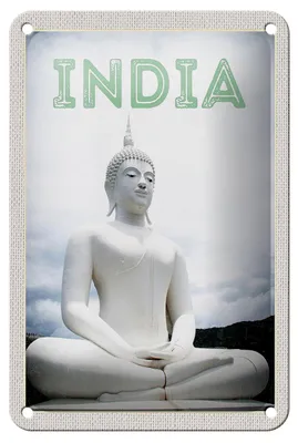 Produktbild von Blechschild Reise 12x18cm Indien weiße Skulptur meditieren Gott Schild