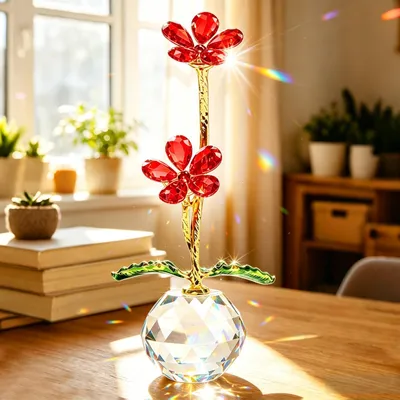 Produktbild von Kristallrote Margeritenfigur in eleganter Vase