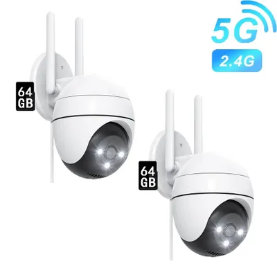 Obrázek produktu pro sada 2 5MP WIFI kamer Venkovní 2.4G&5G WLAN IP dohledová kamera Venkovní barevné noční vidění s 64GB paměťovou kartou
