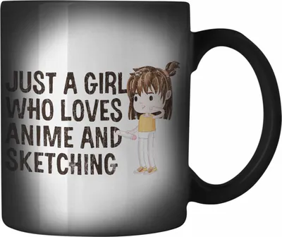 Produktbild von Trendation - Anime Farbwechsel Zauber-Tasse Geschenk Geschenkidee Just A Girl Who Loves Anime And Sketching Zeichnen Mädchen (Schwarz)