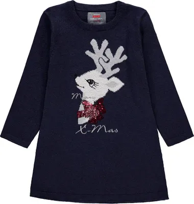 Produktbild von Mädchenkleid mit langen Ärmeln, Marineblau, Rentier, Kanz