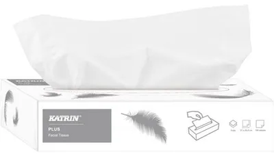 Zdjęcie produktu dla Katrin facial tissues, 2-laags, doos van 100 vellen, Biały, Papier, Monochromatyczny, 205 mm, 210 mm, 100 szt.