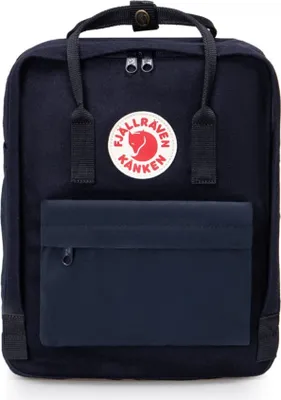 A front view of a dark blue backpack.