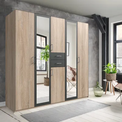 Produktbild von Kleiderschrank 225 cm in Eiche und graphit DUNMORE-43