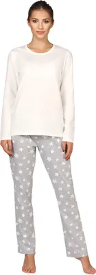 Produktbild von Bellivalini Damen Schlafanzug lang Pyjama Rundhalsausschnitt BLV50-167 (Creme Melange Sterne, M)