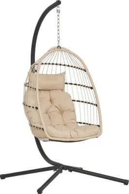 Image de Petra chaise suspendue avec coussins panier pliable beige, gris, noir.