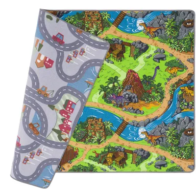 Produktbild von Kinder Straßenteppich Beidseitig Fun Town Dinowelt, Größe:80x160 cm