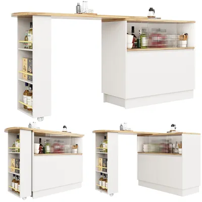 Produktbild von Abrihome Ausziehbar Bartisch 360° Drehbarer Esszimmertisch mit Schrank Küchentheke - 90x45x103cm, Weiß