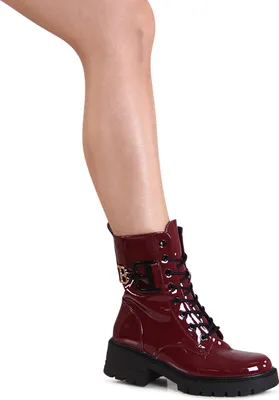 Produktbild von topschuhe24 3193 Damen Lack Stiefeletten Worker Biker Boots , Farbe:Miami Red, Größe:40 EU