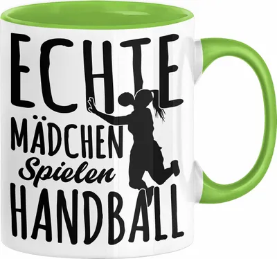 Produktbild von Mädchen Handball-Spielerin Tasse Geschenk Spruch Echte Mädchen Spielen Handball Geschenkidee Frauen (Grün)
