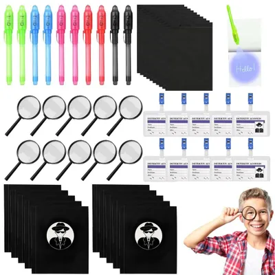 Produktbild von Detektivset Detektiv Spielzeug - 50 Stück - Mit UV-Stift, Lupen und Notizbüchern