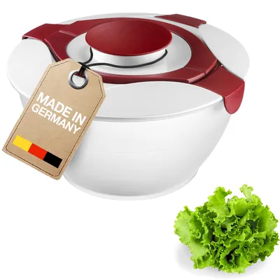 Productafbeelding van Westmark saladeverrekker/saladeschaal met draaghandgrepen en dressingcontainer, inhoud: 6,5 liter, kunststof, Praktika, transparant/wit/rood, 2422227R