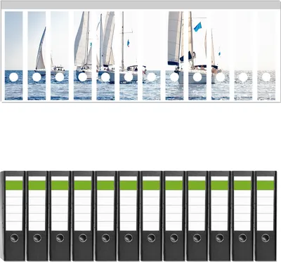 Produktbild von Wallario 12 Stück breite Ordner inkl. Klebeetiketten mit Motive Segelschiff auf dem Meer -  Set mit Rückenschildern / Ordnerrücken Stickern