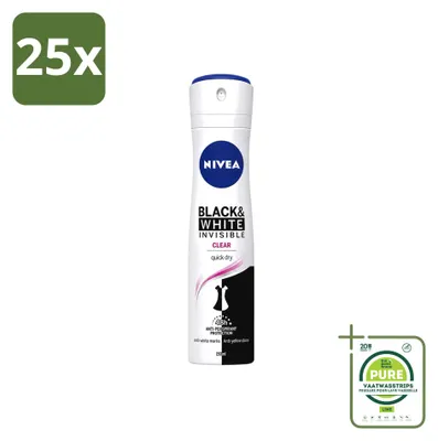 Immagine prodotto di 25 spray deodoranti Nivea Invisible Black & White - 150 ml - Confezione grande - 25 pezzi