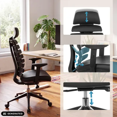 Produktbild von hjh OFFICE Profi Bürostuhl ERGO LINE II PRO Ergonomischer Schreibtischstuhl mit Armlehnen (höhenverstellbar) Leder Schwarz Drehstuhl für Büro, Zuhause