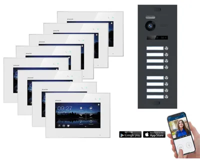 Produktbild von BALTER EVO WLAN Video Türsprechanlage 2-Draht BUS für 8-Familienhaus Silber Weiß