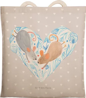 Produktbild von Mr. & Mrs. Panda Tote Bag Mäuse Herz - Grau Pastell - Geschenk, Stoffbeutel, Beuteltasche, shopping, Freundin, Tasche, taschen shopper, Jahrestag, Hochzeit, Liebe