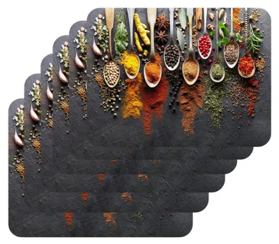 Obrázok produktu pre Sada 6 kusov podložiek 40x30 cm korenie 15, podložka na stôl umývateľná - tepelne odolný korkový podklad odoláva teplotám 100 °C