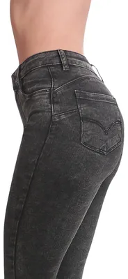 Produktbild von topschuhe24 3233 Damen Skinny Jeans Hose High Waist Wahed-Out Glitzer, Farbe:Schwarz, Größe:40 EU