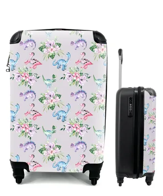 Produktbild von MuchoWow® Koffer Handgepäck Trolley Rollkoffer Kleine Reisekoffer mit 4 Rollen - Blumen - Muster - Mädchen - Kinder - Rosa - Kind - Cabin Size < 55x40x23 cm & 55x40x20 cm - Kinderkoffer - Kabinenkoffer - Boardgepäck - Reise-Box - Reisekoffer - Reisegepäck - Koffer mit Bild - Trolley für Kinder