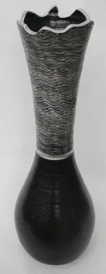 Produktbild von Bodenvase Schwarz Silber ca.60 CM Keramik - Modell: Castelo B - Gezackter Rand
