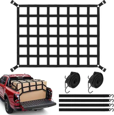 Productafbeelding van Cargo net 50 x 106 cm, bevestigingsnet voor bus en laadruimte, 4 verstelbare banden en 2 elastische touwen