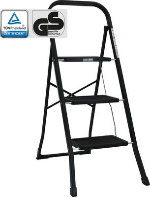 Produktbild von Trittleiter 3-stufig klappbar 150 kg Anti-Rutsch Trittflächen Klapptritt Leiter in schwarz