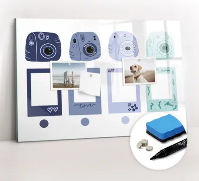 Produktbild von Magnetpinnwand Memoboard - Zubehörsatz - Schwarzer Marker + Schwamm + Magnete - 60 x 40 cm - Polaroidrahmen