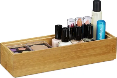 Produktbild von Relaxdays Ordnungsbox Bambus, stapelbar, natürliche Optik, Aufbewahrungsbox Küche, Bad, HxBxT: 5 x 23 x 7,5 cm, natur