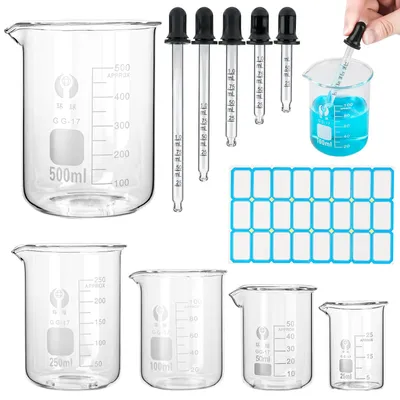 5er-Set Messbecher aus Borosilikatglas 25–500 ml mit Pipetten