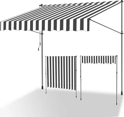 Produktbild von Clanmacy Klemmmarkise 200x120cm Markise Höhenverstellbare Balkonmarkise mit Handkurbel Sonnenschutz ohne Bohren für Terrasse und Balkon Grau Weiß