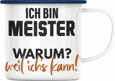Produktbild von Trendation - Meister Prüfung Bestanden Geschenk Meisterprüfung Emaille Tasse Mann Metallbauer Dachdecker Maler Elektrotechnik Elektronik Schreiner (Blau)