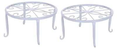 Produktbild von Blumenständer aus Metall, Blumentopfständer aus Schmiedeeisen, Blumenhocker für den Außenbereich, Blumentopfhocker für den Außenbereich, weißer Blumentopfständer, Pflanzenständer, geeignet für alle Arten von kleinen Blumentöpfen.